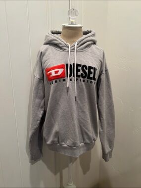 Diesel Gray Pullover Hoodie with Red & Black Logo